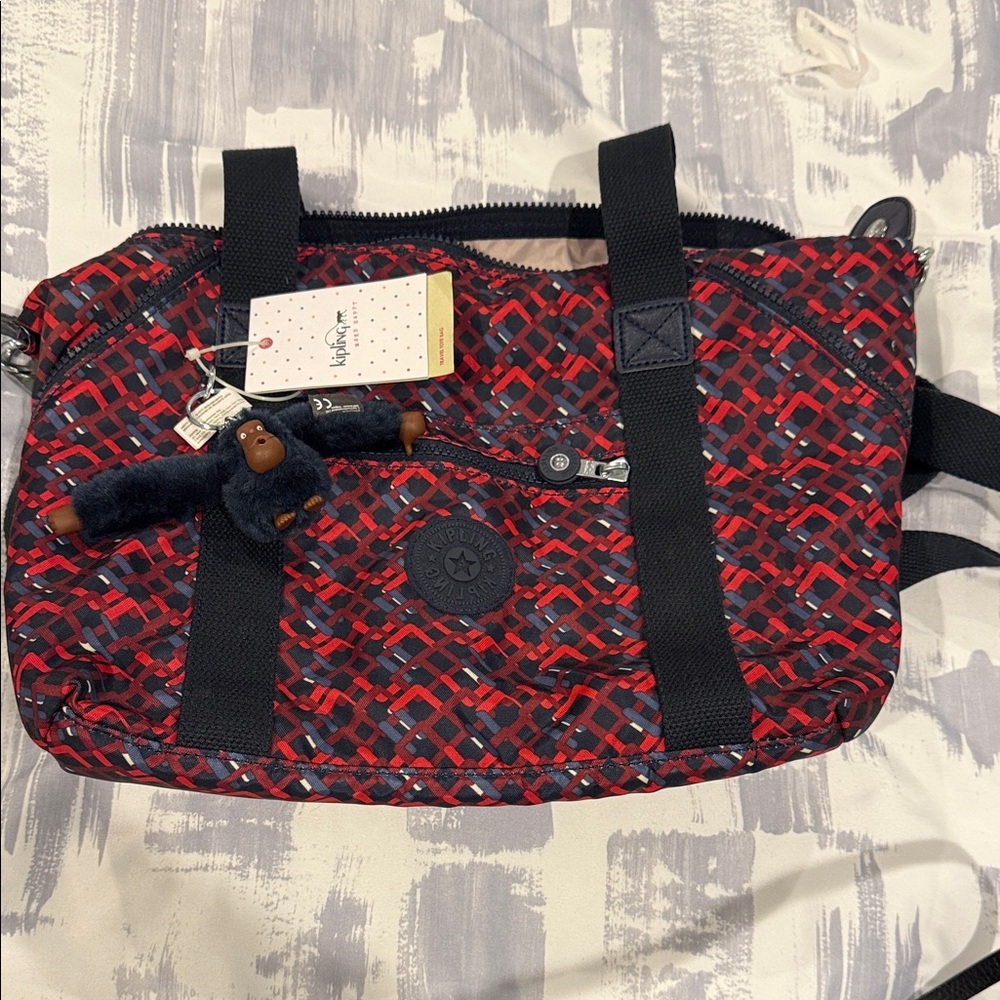 Kipling Red and Black Patterned Shoulder Bag